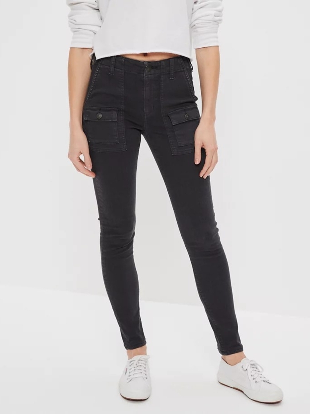 American Eagle Outfitters Black High-Rise Cargo Skinny Jeans